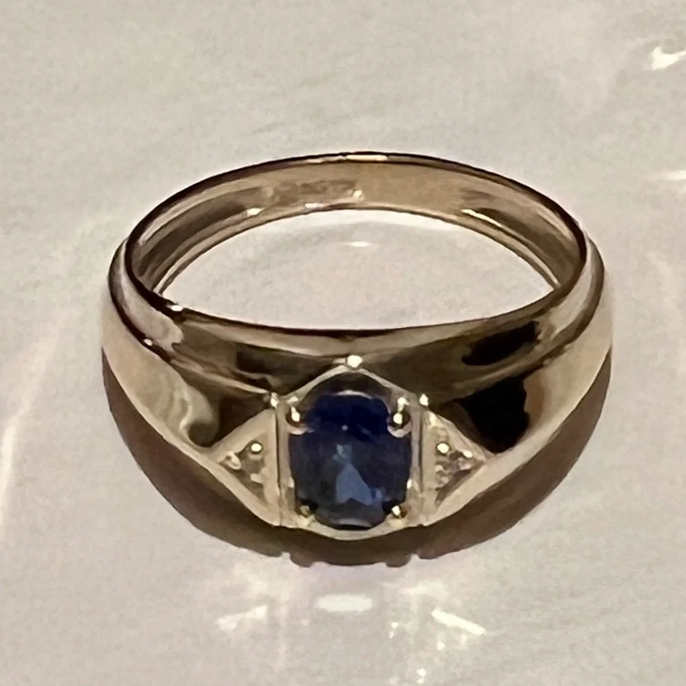 New IBGoodman 10k Yellow Gold Men’s Blue Sapphire & Diamond Satin Ring - Size 10